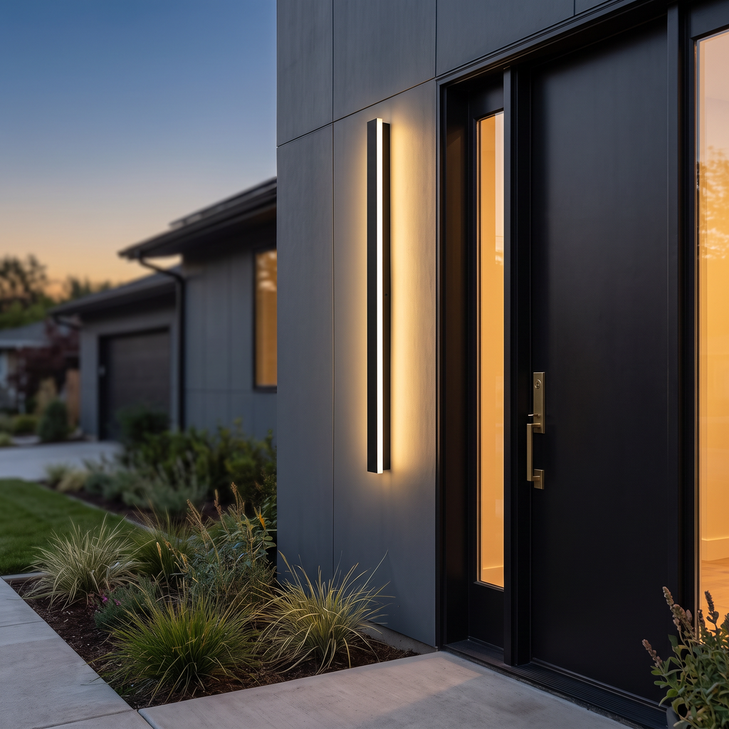 Slim Architectural LED Wall Light Outdoor Black Contemporary Exterior Fixture for Front Door Garage Patio Renovation