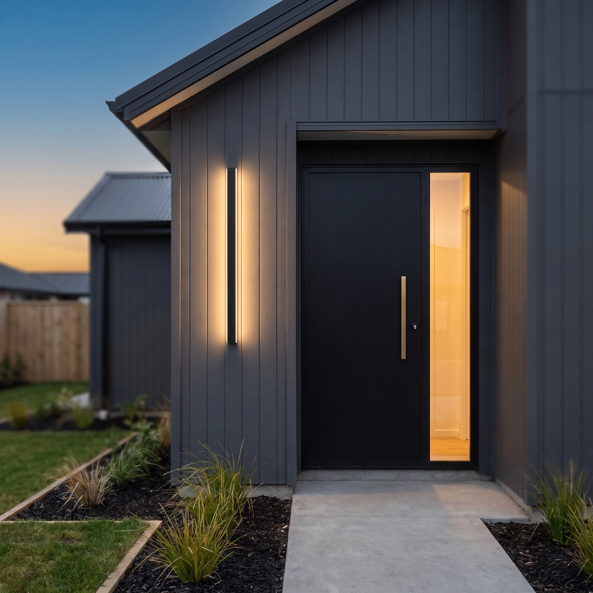 Slim Architectural LED Wall Light Outdoor Black Contemporary Exterior Fixture for Front Door Garage Patio Renovation
