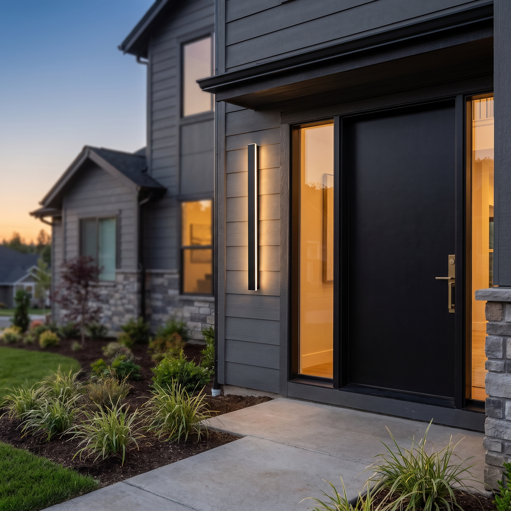 Slim Architectural LED Wall Light Outdoor Black Contemporary Exterior Fixture for Front Door Garage Patio Renovation