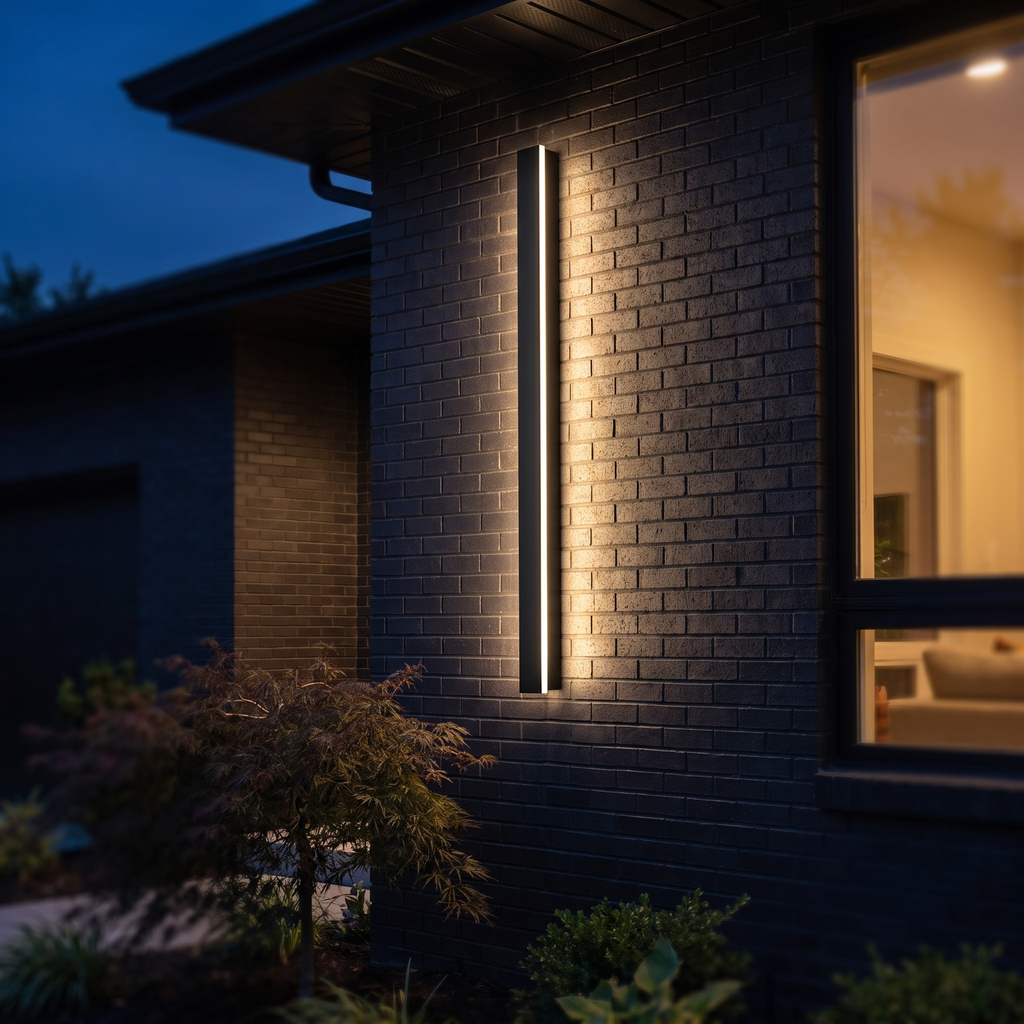 Slim Architectural LED Wall Light Outdoor Black Contemporary Exterior Fixture for Front Door Garage Patio Renovation