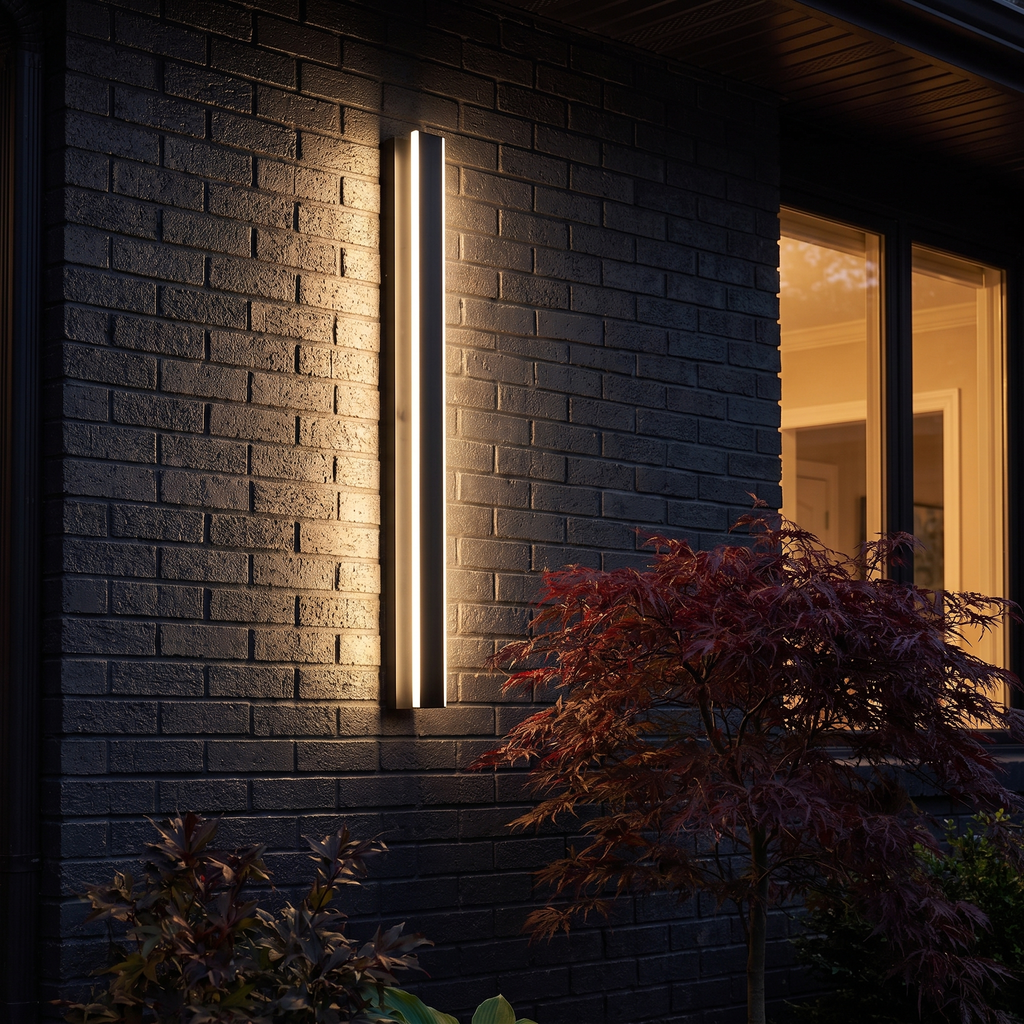 Slim Architectural LED Wall Light Outdoor Black Contemporary Exterior Fixture for Front Door Garage Patio Renovation