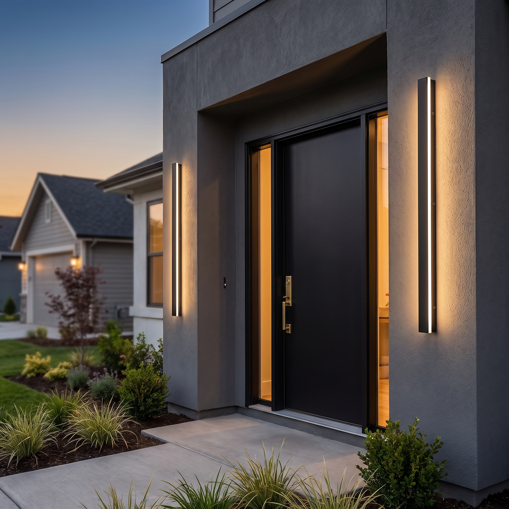 Slim Architectural LED Wall Light Outdoor Black Contemporary Exterior Fixture for Front Door Garage Patio Renovation