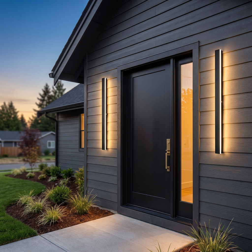 Slim Architectural LED Wall Light Outdoor Black Contemporary Exterior Fixture for Front Door Garage Patio Renovation