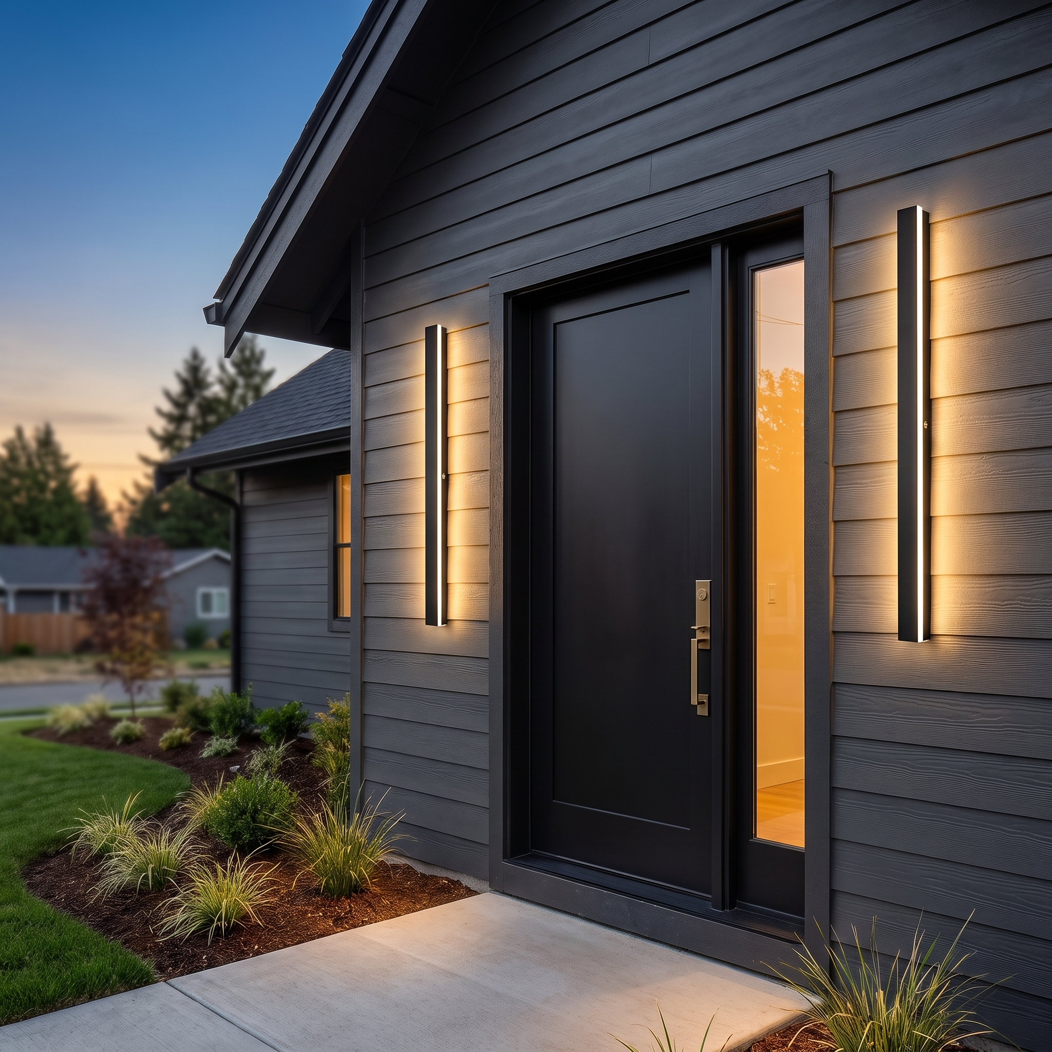 Slim Architectural LED Wall Light Outdoor Black Contemporary Exterior Fixture for Front Door Garage Patio Renovation