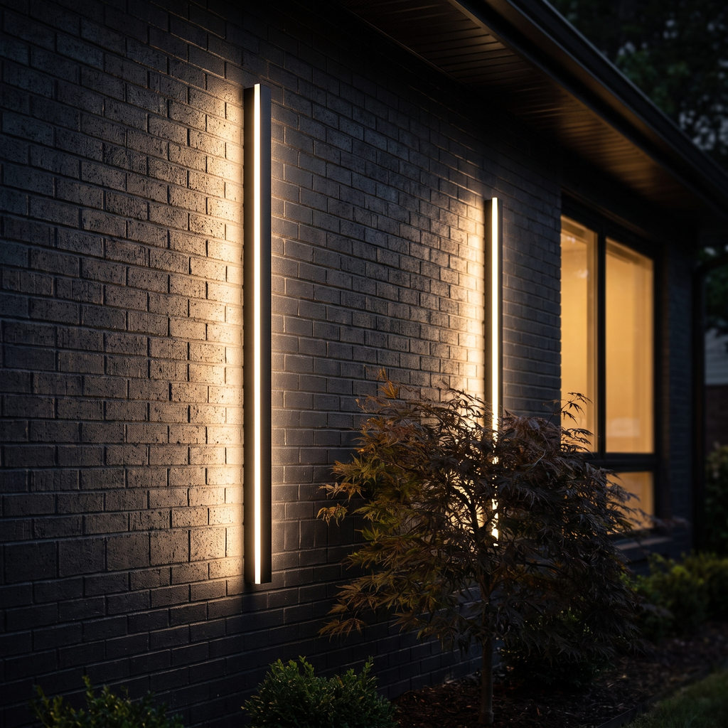 Slim Architectural LED Wall Light Outdoor Black Contemporary Exterior Fixture for Front Door Garage Patio Renovation