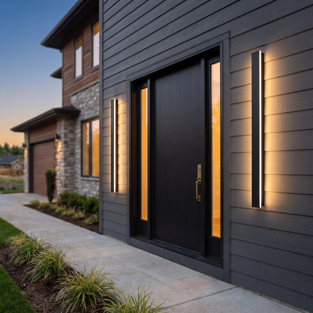 Slim Architectural LED Wall Light Outdoor Black Contemporary Exterior Fixture for Front Door Garage Patio Renovation
